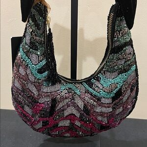 From India To You | Elegant Beaded Shoulder Bag w/ Velvet Black Bow